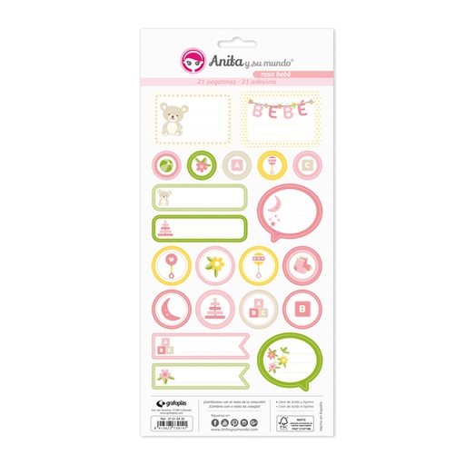 [GRA37010532] PACK 5 LAMINAS PEGAT.COLECCION ROSA BEBE