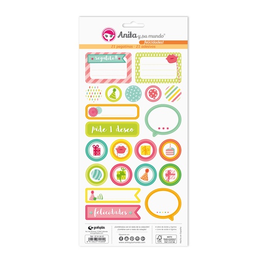 [GRA37010537] PACK5 LAMINAS PEGATINAS FELICIDADES!
