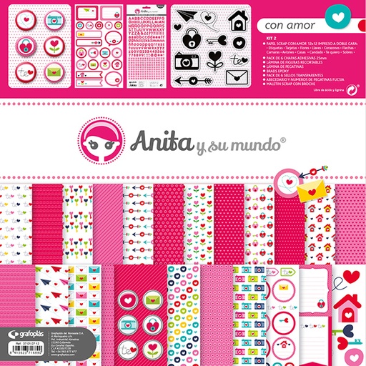 [GRA37010712] KIT SCRAP2 COLECCION CON AMOR C/MALETIN