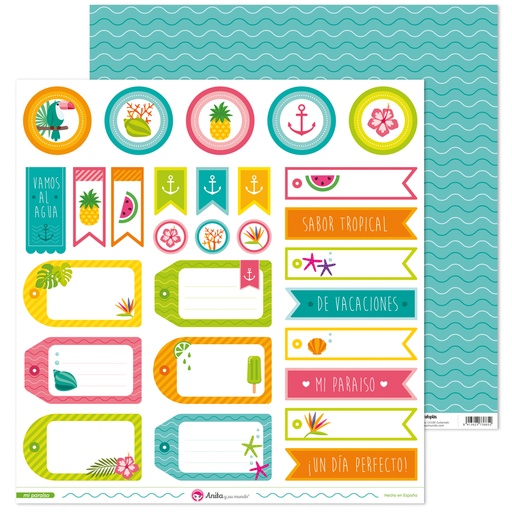 [GRA37011330] PACK5 PAPEL SCRAP ETIQUETAS MI PARAISO