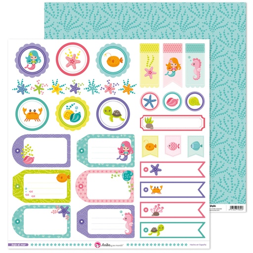 [GRA37011336] PACK5 PAPEL SCRAP ETIQUETAS BAJO EL MAR