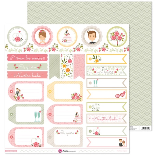 [GRA37011343] PACK5 PAPEL SCRAP ETIQUETAS NOS CASAMOS